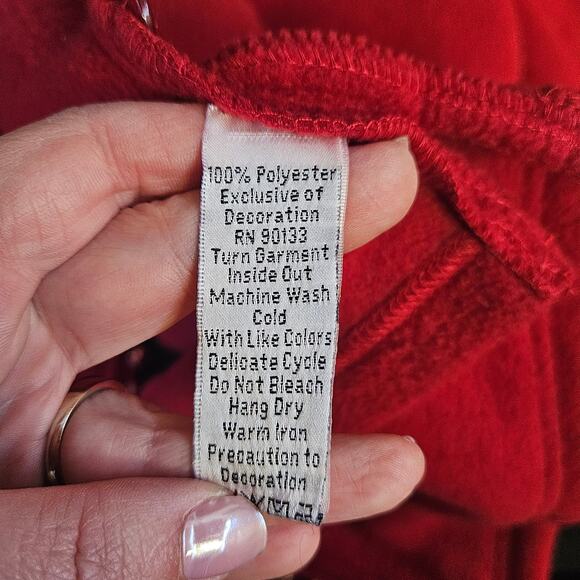 Quacker Factory Red Fleece Jacket Size M Rhinestone Blingy Grandmacore Mature - Picture 6 of 12